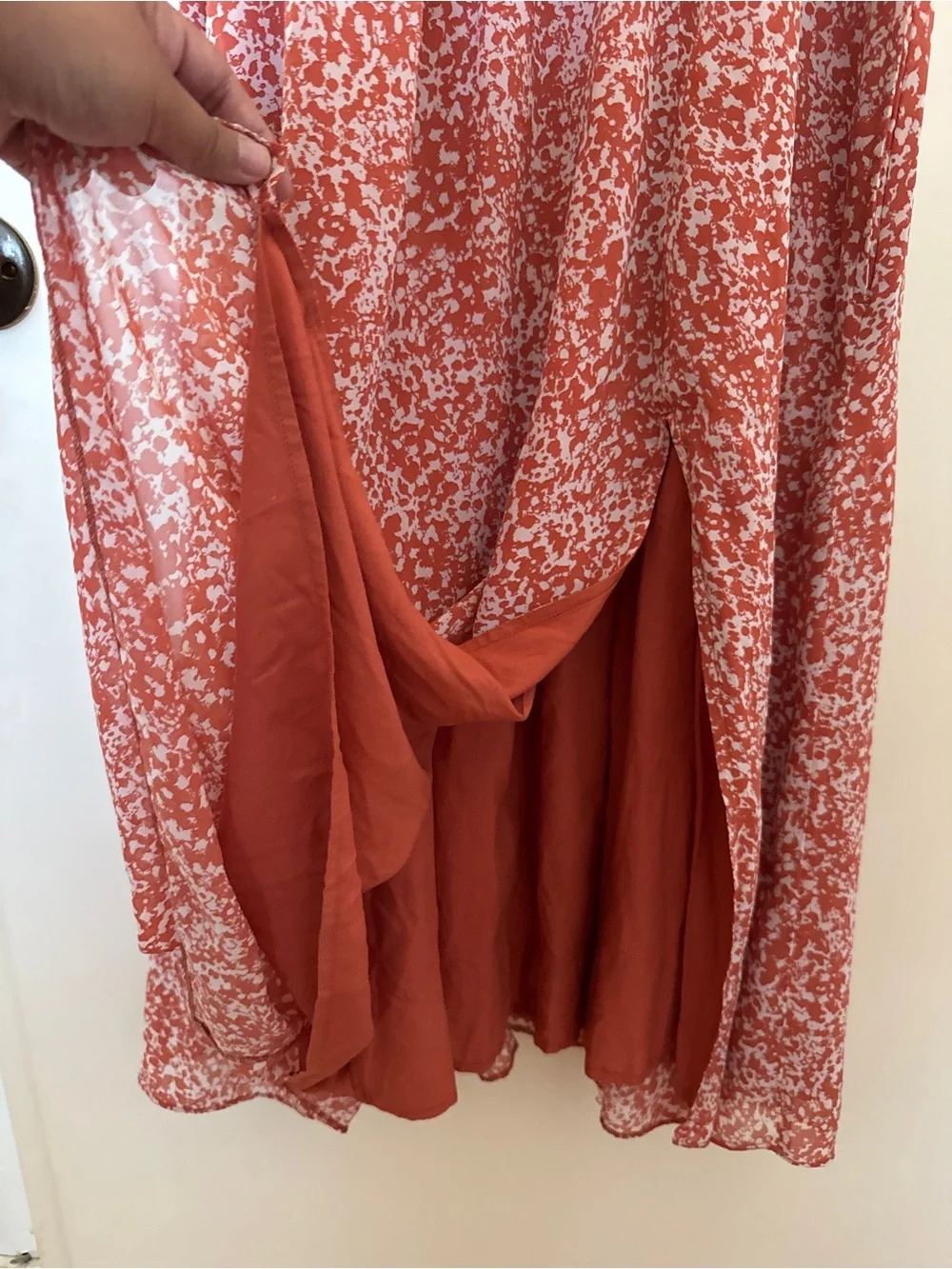 Abercrombie & Fitch Coral Floral ruched Chiffon Midi Dress Slit Size XL